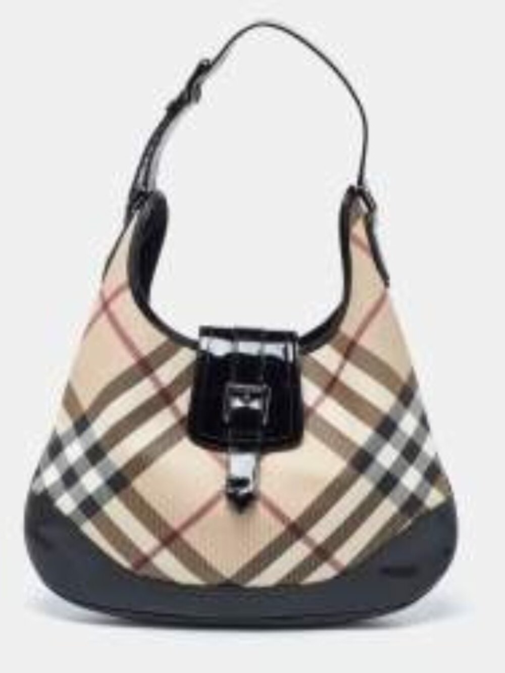 BURBERRY  NOVA CHECK PVC & PATENT LEATHER BROOKE HOBO Beige/Black